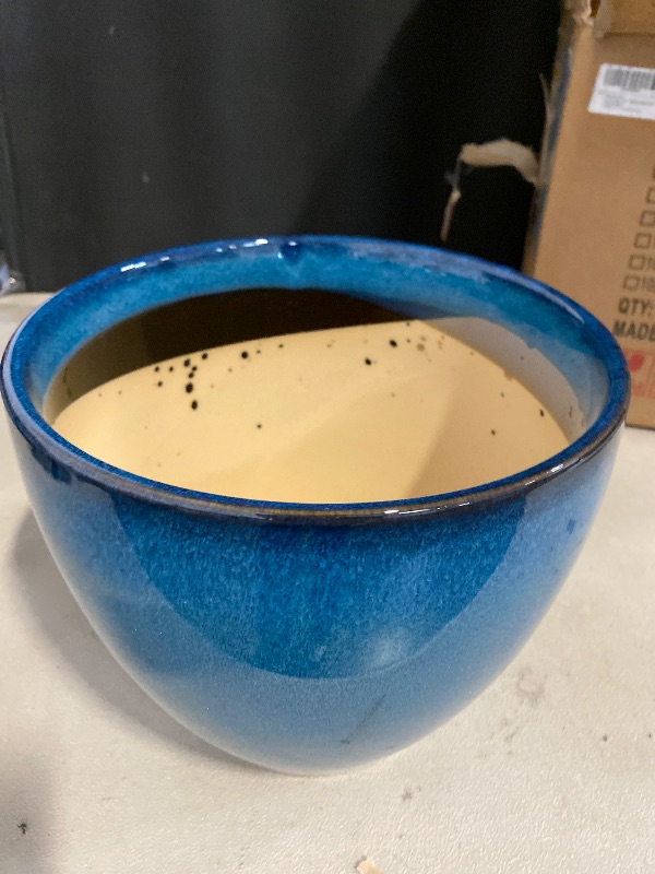 Photo 1 of Ceramic Pots for Plants - 10 Inch Planter for Indoor Ourdoor Plants Modern Large Flower Pot with Drainage Hole and Saucer Room Home Office Garden Patio Porch Decor Blue