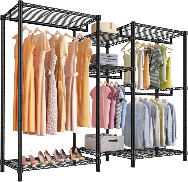 Photo 1 of VIPEK Classic V6 Wire Garment Rack Heavy Duty Clothes Racks with Shelves, Freestanding Portable Wardrobe Closet Rack for Hanging Clothes Closet System 68.9" L x 15.7" W x 76.4" H, Load 850LBS, Black
