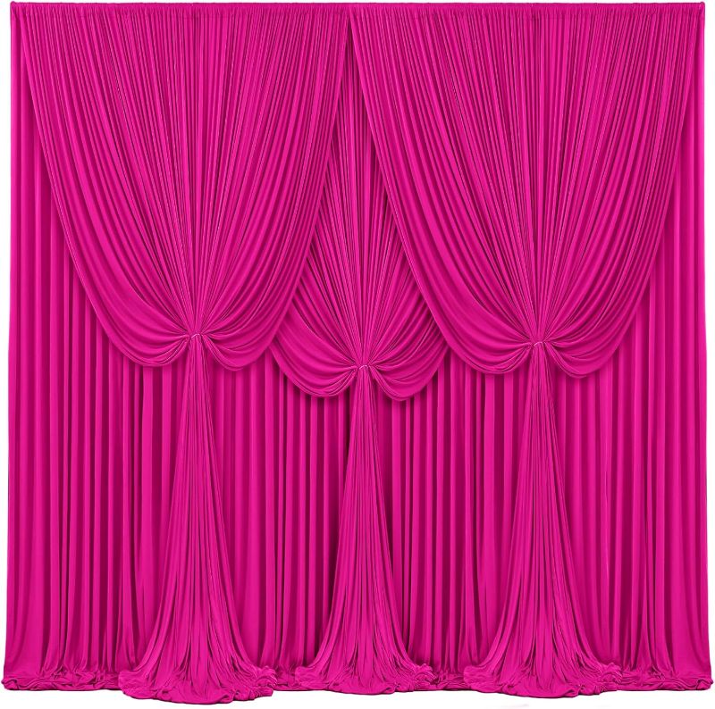 Photo 1 of 4 Panels Hot Pink Backdrop Curtains for Wedding Party Wrinkle Free Backdrop Curtain Drapes Fabric Decoration Fuchsia Photo Back Drop Cloth for Baby Shower Photography Stage Reception