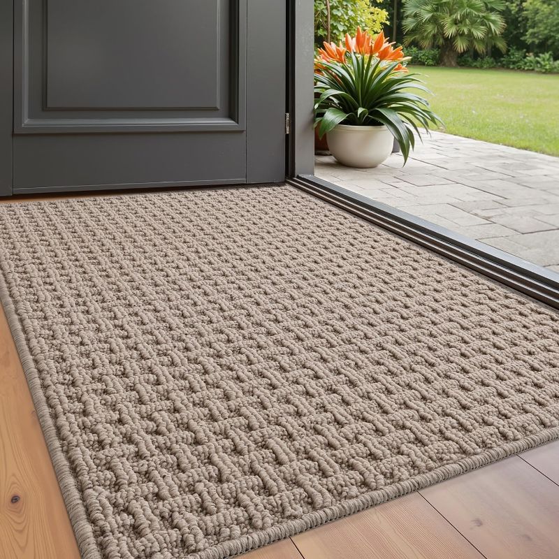 Photo 1 of LUMI Washable Door Mat Indoor Entrance 24x36, Dirt Trapper Front Door Mats with Absorbent Interior and Non-Slip Rubber Backing, Entryway Doormat, Beige