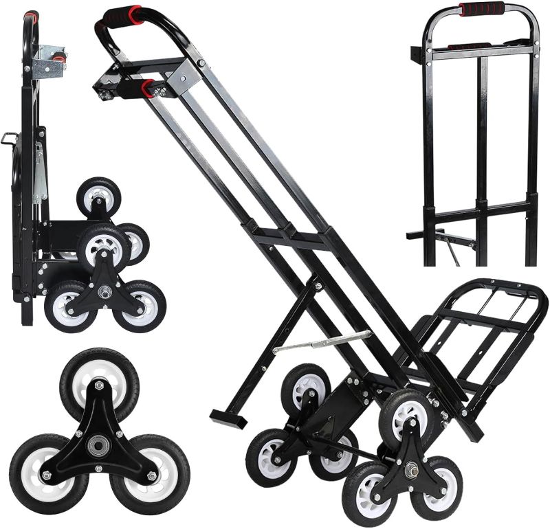 Photo 1 of Hand Truck Dolly – 6 Years in Service – Stair Climbing Cart, Stair Climber Cart 460 Lb Capacity All Terrain Stair Dolly Heavy Duty with Telescoping Handle and 6 Wheels (Black) 2 Climbing Ropes