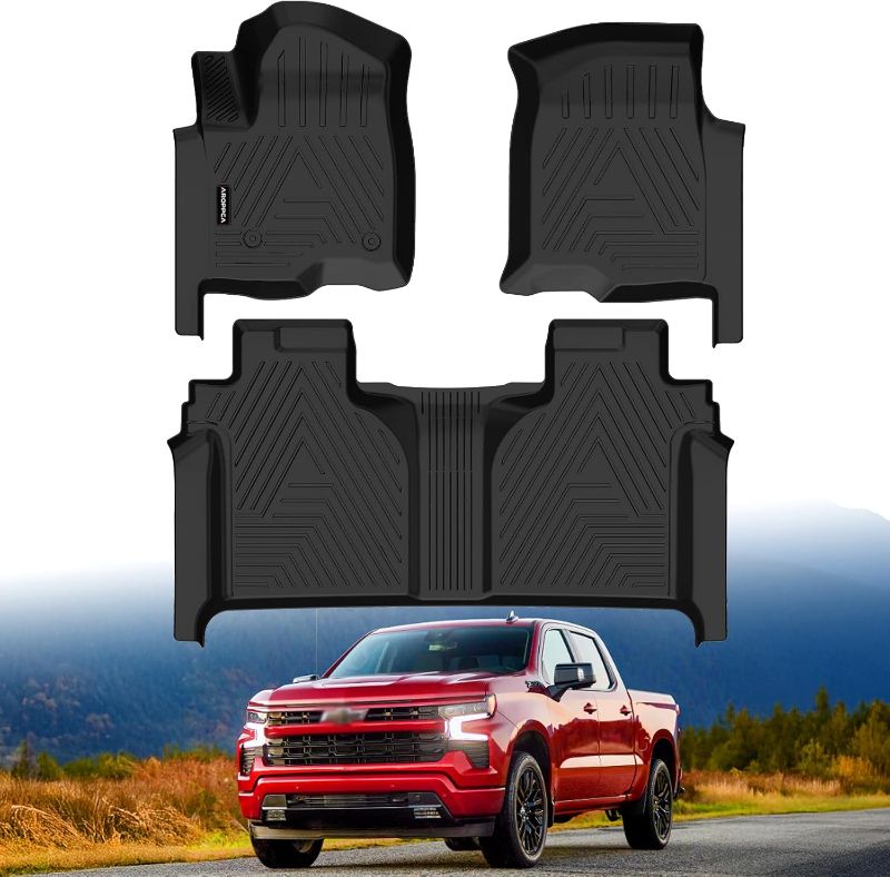 Photo 1 of Floor Mats for 2019-2025 Chevy Silverado/GMC Sierra 1500 Crew Cab, 2020-2025 Chevrolet Silverado/GMC Sierra 2500HD/3500HD Crew Cab with Rear Under-Seat Storage, Floor Liners for Silverado Accessories