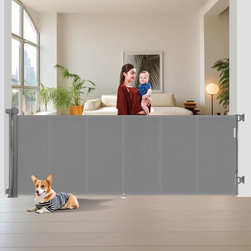 Photo 1 of 150 inch Retractable Baby Gates 48 inch Tall, Retractable Gates with Reinforced Strip Design to Prevent Crawling Through, 12 FT Retractable Dog Gate for Indoor/Outdoor