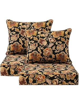 Photo 1 of Outdoor Patio Chair Cushions Set, 24" x 24", Set of 2, Water-Repellent, Fade Resistant, Deep Seat Bottom and Back Cushion for Backyard, Couch, Sofa and Patio Furniture, Red Yellow Vine Flower