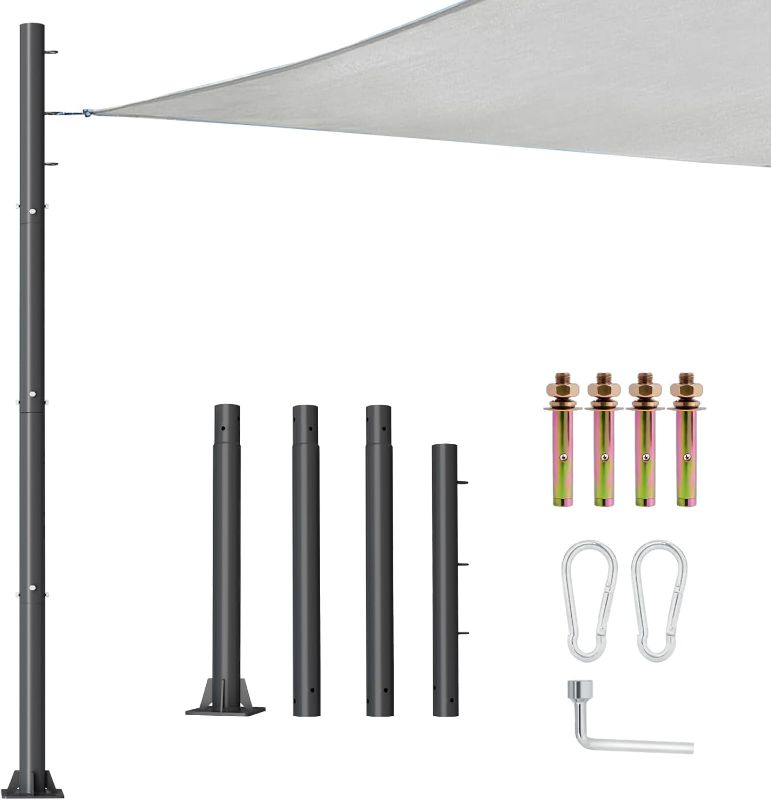 Photo 1 of 12ft Sun Shade Sail Pole - 3" Diameter Outdoor Sunshade Sail Post Support Awning Canopy Heavy Duty Metal Pole Kit for Patio Garden Deck Playground Backyard - Thickness 2.0mm 1pack