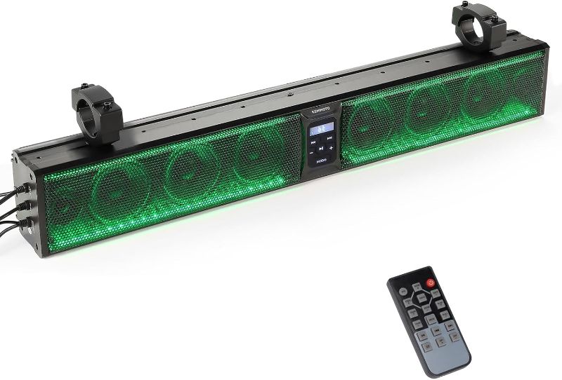 Photo 1 of KEMIMOTO Heavy-Duty Metal Soundbar 32-inch 8-Speaker Bluetooth Waterproof IP65 Beat Sync RGB Light UTV Soundbar Remote Control SXS Sound Bar for ATV Golf Cart 1.25-2 inch Roll Bar