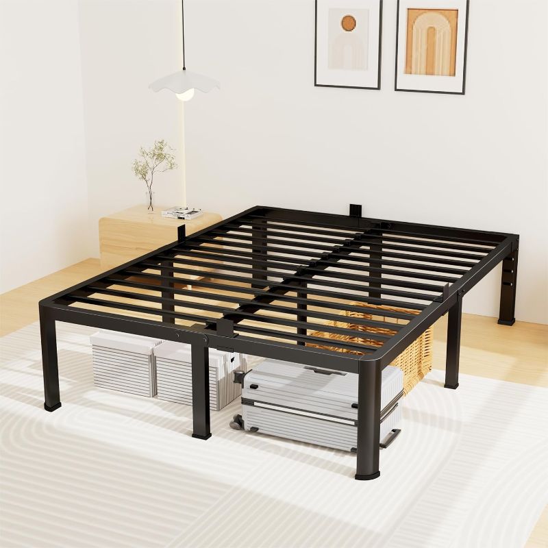 Photo 1 of 14 Inch Queen Bed Frame, Metal Platform Bed Frame with Round Corner Legs, 3500 lbs Heavy Duty Steel Slats Support, No Box Spring Needed, Noise Free, Easy Assembly, Black