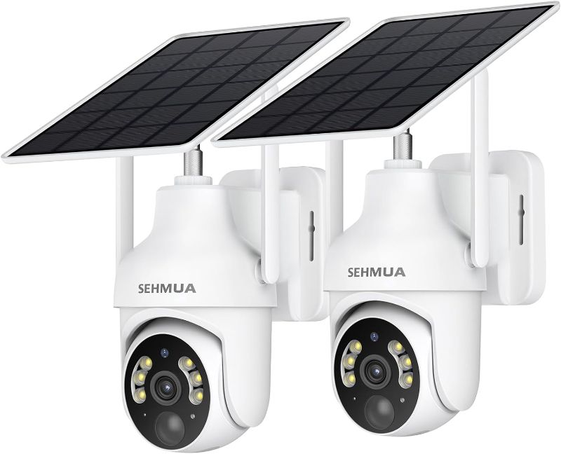 Photo 1 of SEHMUA 2K Solar Security Cameras Wireless Outdoor, 2 Pack 360° View Pan/Tilt WiFi Security Camera Outside with Color Night Vision,Easy to Install, PIR Alarm, 2-Way Audio