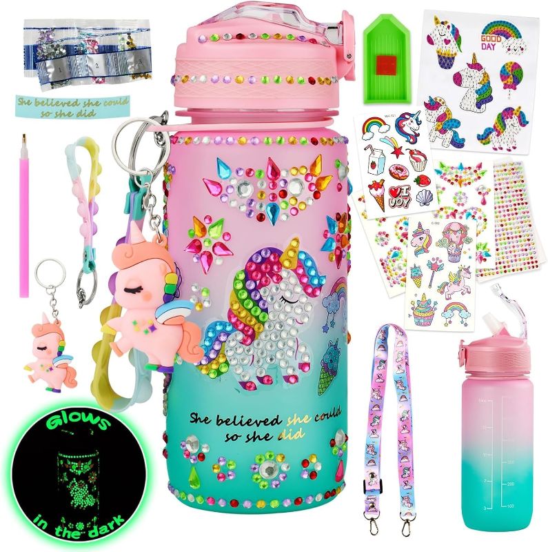 Photo 1 of Glow in The Dark Decorate Your Own Water Bottle Kit,Unicorn Toy Gift for 4-6-8-10-12 Year Old Girl,Craft Toy for Age 3 4 5 6 7 8 9 10 Girl,Kid Teen Water Bottle Sticker for School Christmas Birthday