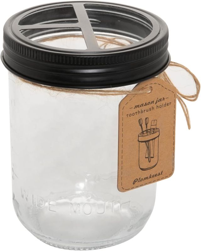 Photo 1 of 16 oz Mason jar Toothbrush Holder Rust Proof 304 Stainless Steel Rustic Farmhouse Decor Bathroom Accessories(Brown)