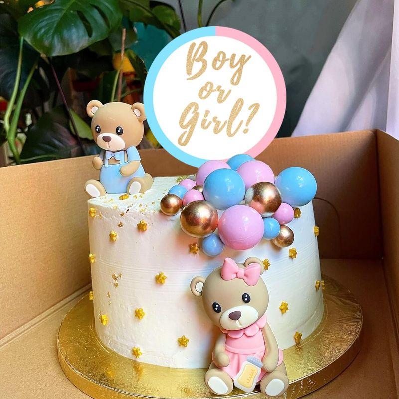 Photo 1 of Bear Cake Toppers Gender Reveal Balls Cake Decorations for Boy Girl Gender Reveal Baby Shower Party Supplies