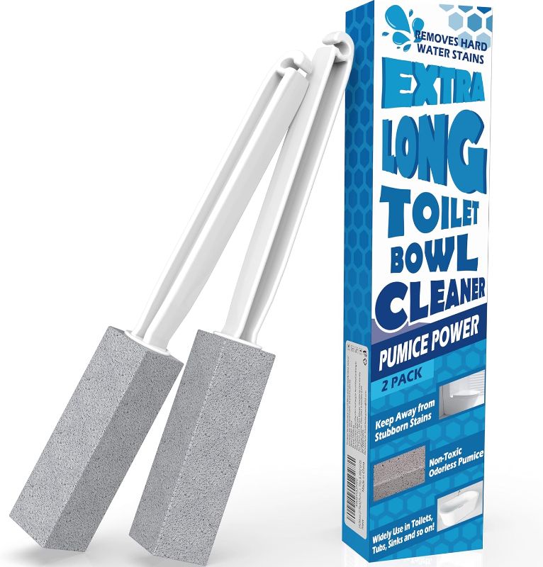 Photo 1 of 2 Pack Pumice Stone for Toilet Cleaning, Extra Long Handle for Removing Bowl Ring, Pool, Bathroom, Toilet Brush
