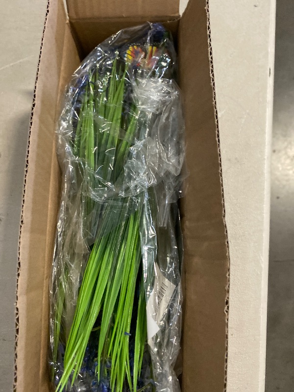Photo 1 of 12 Bundles Artificial Plants Outdoor Fake Monkey Grass with Flowers for Pot UV Resistant Plant Decor for Window Garden Patio Hanging Planter Pathway Front Porch (Grass with Flowers)