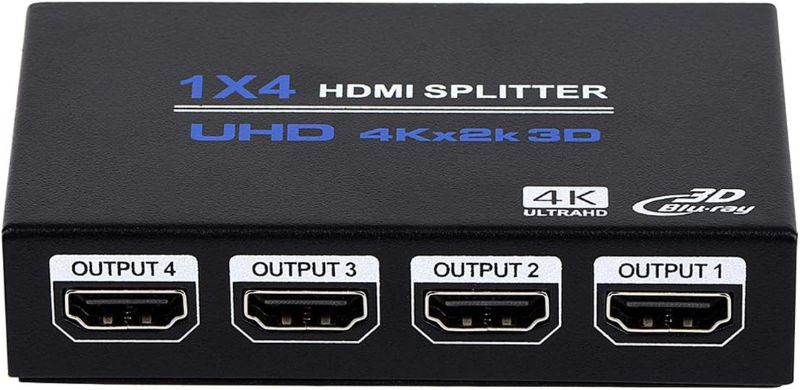 Photo 1 of 1x4 HDMI Splitter, 1 in 4 Out HDMI Splitter Audio Video Distributor Box Support 3D & 4K x 2K Compatible for HDTV, STB, DVD, PS3, Projector Etc, Duplicate/Mirror Screen Only (Not Extend)