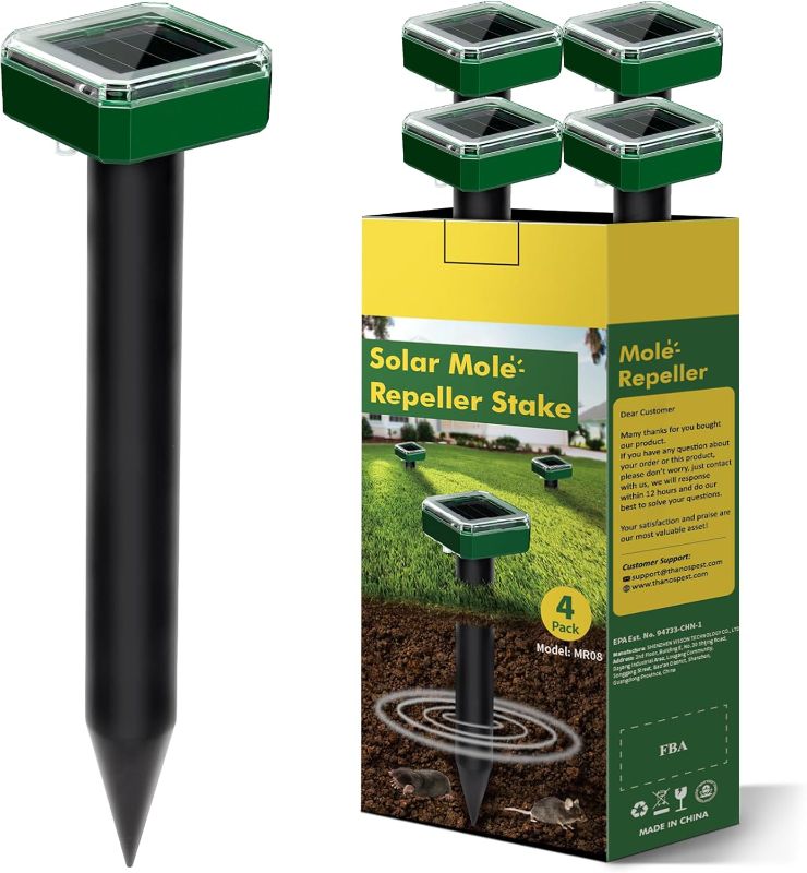 Photo 1 of 4 Pack Solar Powered Mole Repellent for Lawns Gopher Groundhog Repeller Deterrent Stakes for Outdoor Vole Armadillo No Killer No Trap Hurt