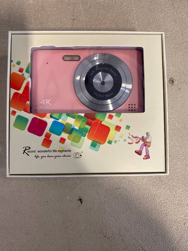 Photo 1 of Digital Camera, Camera for Kids, UHD 4K 48MP Point and Shoot Digital Cameras with 64GB SD Card and 16X Digital Zoom Anti Shake, Compact Portable Small Gift for Boys Girls Students, Pink
