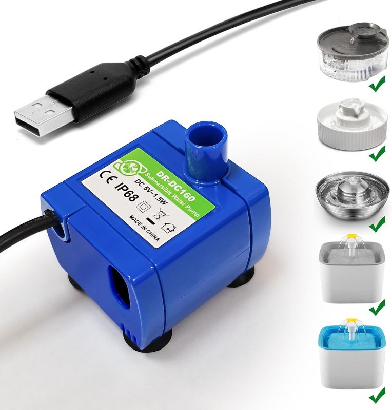 Photo 1 of Cat Water Fountain Pump,Pet Fountain Pump No LED light Replacement Pump DR-DC160 Motor for 360°Stainless Steel Cat Fountain and Cupcake Ceramic Cat Drinking Fountain(DR-DC160)