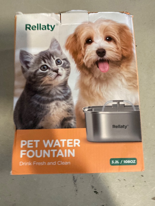 Photo 1 of Cat Water Fountain Stainless Steel: 3.2L/108oz Pet Foundatin Water Bowl for Cats Inside Automatic Dog Drinking Dispenser Dish Animal Feeding & Watering Supplies Waterfall with 1 Replacement Filter