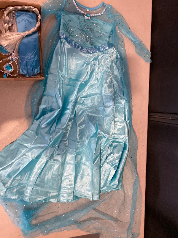 Photo 1 of 4-5 Years old Elsa Dress for Girls Princess Dress Up Halloween Cosplay Elsa Costume Fancy Dress Birthday Outfit with Accessories