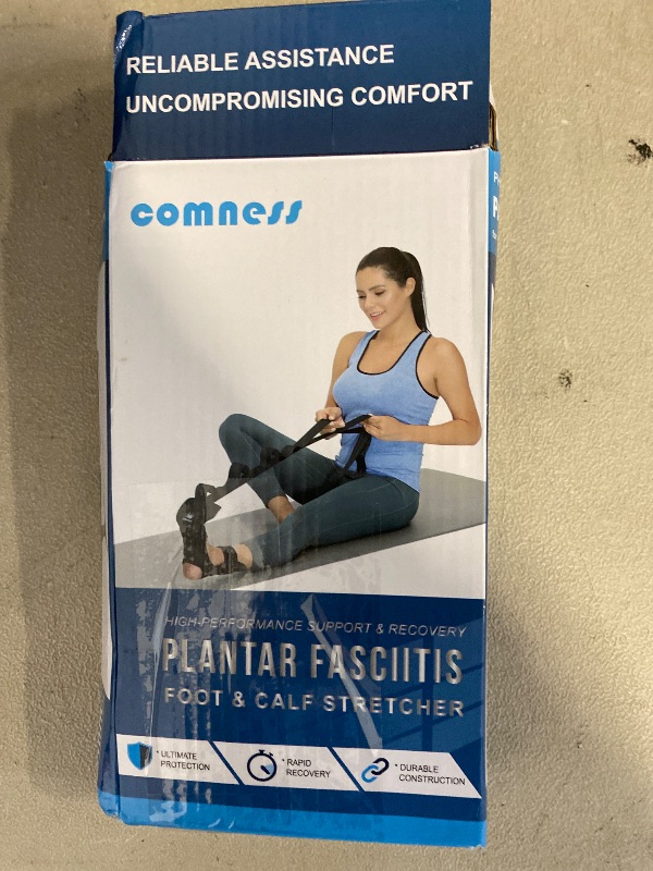 Photo 1 of Foot and Calf Stretcher-Stretching Strap For Plantar Fasciitis, Heel Spurs, Foot Drop, Achilles Tendonitis & Hamstring. Yoga Foot & Leg Stretch Strap. (Black)
