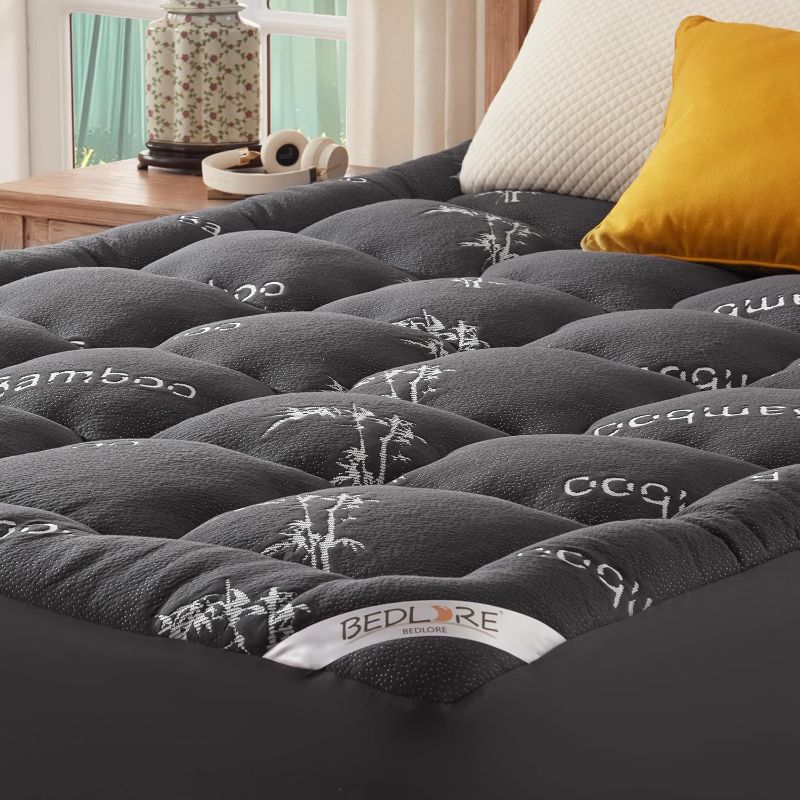 Photo 1 of BEDLORE Full Size Mattress Topper Viscose Derived from Bamboo, Thick Pillow Top Mattress Pad with Stretchable Pockets for 6"-15" Mattress, Breathable Mattress Topper for Back Pain Relief(Dark Gray)