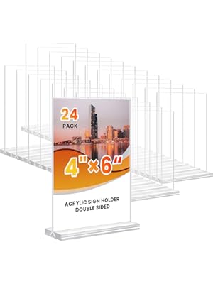 Photo 1 of Acrylic Sign Holder 4x6, 24 Pack Clear Table Menu Vertical Clear Table Double Sided Flyer Display, Plastic Flyer Display Stand,Paper photo Plastic Sign Frame Suitable for Restaurants Office Store Show