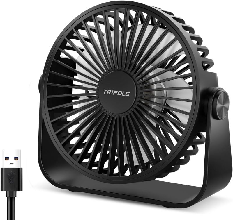 Photo 1 of TriPole USB Desk Fan 4.5 Inches Portable Mini Fan Powerful 3 Speeds Wind Personal Desktop Fan with 360° Head Rotation for Home Office Car Indoor Outdoor Black, No Battery