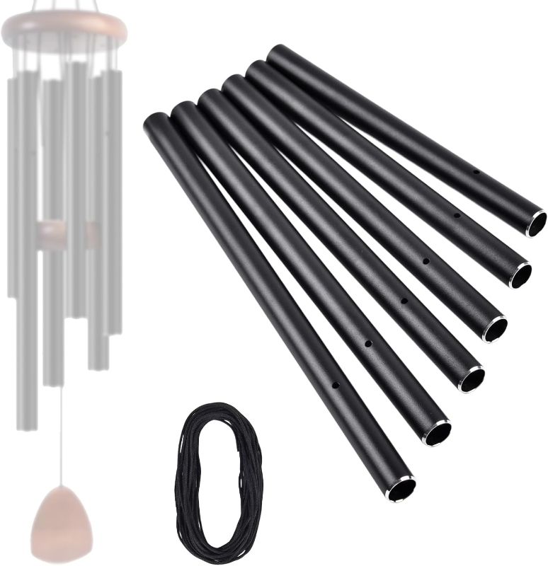 Photo 1 of 9''-13'' Large Aluminum Wind Chime Tubes, 0.78'' Dia., 1.2mm Wall, with 16ft Nylon Cord, Superior Sound, Wind Chime Parts Replacement, DIY Crafts for Garden, Patio, Home Decor, Gifts(Black)