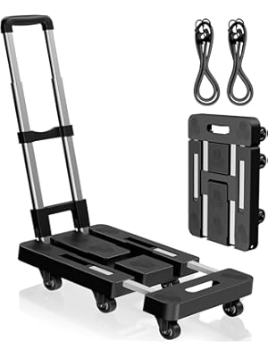 Photo 1 of Folding Hand Truck,Foldable Dolly Cart With Wheels,500LB Heavy Duty Luggage Cart,6-wheel convenient Hand Truck,2 fixing ropes & 1 extra big storage bag Suitable for luggage,travel,moving(Black)