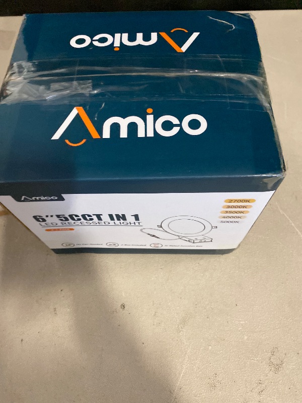 Photo 1 of Amico 6 Pack 6 Inch 5CCT Ultra-Thin LED Recessed Ceiling Light with Metal Junction Box, 2700K-5000K Selectable, 12W Eqv 110W, Dimmable Canless Wafer Downlight with Plastic Trim, 1050 Lumens -ETL&FCC
