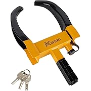 Photo 1 of Heavy Duty Security Trailer Wheel Lock Tires Anti Theft for Car SUV Boat Motorcycle Golf Cart Great Deterrent Bright Color with 3 Keys (Black-Yellow) Wheel clamp Lock