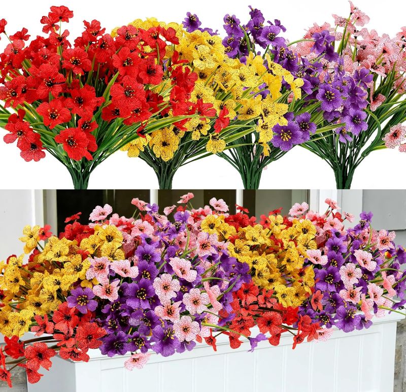 Photo 1 of Geegoods Artificial Fake Plants Flowers for Outdoors, 16 Bundles UV Resistant Faux Plastic Colorful Mix Mum Flowers for Outside Spring Summer Decor