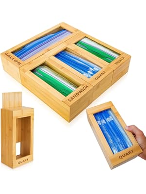 Photo 1 of mHomeAid Bag Storage Organizer - Bamboo Food Plastic Baggie Holder, Dispenser, and Container for Kitchen Drawer - Fits Ziplock and Ziploc Gallon, Quart, Sandwich & Snack Sized Slider Bags (Bamboo)