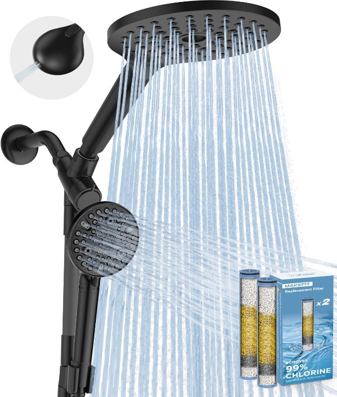 Photo 1 of MakeFit Dual Filtered Rain Shower Head Combo, High Pressure Handheld Shower Head with Adjustable Bar - Rainfall Shower Head And Showerhead with Filter for Hard Water - Removes Chlorine