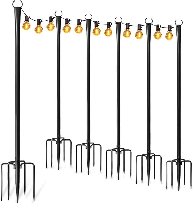 Photo 1 of 6 Pack String Light Poles for Outside, Thickened Metal Lights Hanger Pole Outdoor with Fork, Lighting Hanging Post Accessories for Patio Decor Garden Backyard Yard Front Porch Outside Decorations