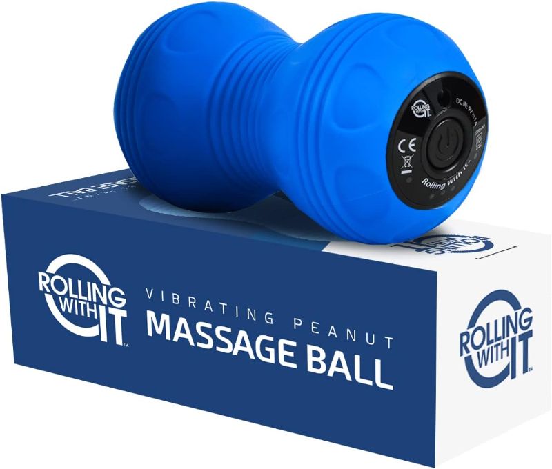 Photo 1 of Rolling With It Vibrating Peanut Massage Ball - Deep Tissue Trigger Point Therapy, Myofascial Release - Handheld, Cordless - 4 Intensity Levels - Dual Lacrosse Ball Vibration Massager (Blue)