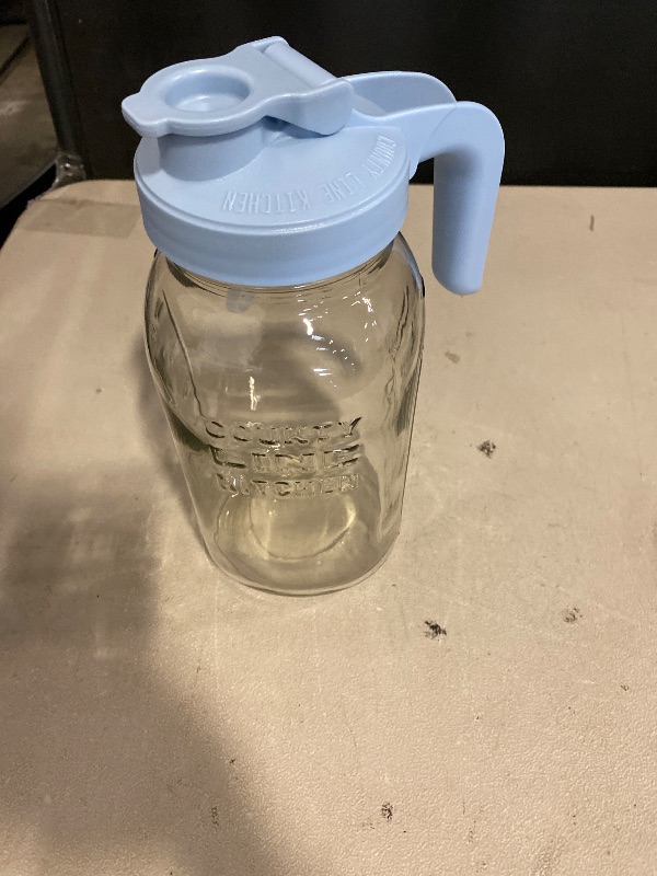 Photo 1 of County Line Kitchen Glass Mason Jar Pitcher with Lid - Wide Mouth, 2 Quart (64 oz) - Heavy Duty, Leak Proof - Sun & Iced Tea Pitcher, Cold Brew Coffee, Breast Milk Storage, Water - Sky Blue