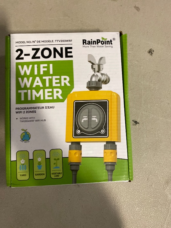 Photo 1 of RAINPOINT WiFi Sprinkler Timer 2 Zone, Smart Water Hose Timer 2 Outlet Only, Without WiFi Hub, Must Use with 2.4Ghz WiFi and TWG004WRF WiFi Hub (Lot Number After 202108)