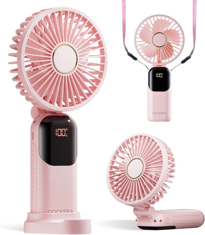 Photo 1 of Portable Fan, 4200mAh Battery Operated Fan, 5 Speeds&Digital Display, Makeup Fans for Women with Base, 180°Foldable 3in1 Handheld/Neck/Desk Fan for Outdoor Indoor,Ultra Quiet (Pink)