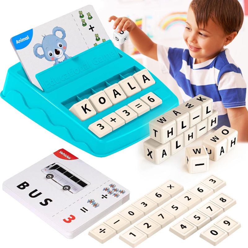 Photo 1 of Educational Toys Learning Games for Kids 3-8, Matching Letter Spelling Early Math Game for Preschool& Kindergarten Kids Boys and Girls Light Blue