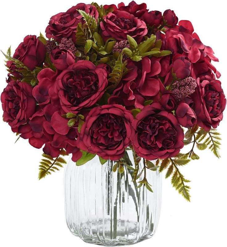 Photo 1 of MARTINE MALL 4 Packs Peonies Artificial Flowers, Burgundy Artificial Peonies, Silk Peonies Flowers Fake Peonies Artificial Flowers Peonies Bouquet for Halloween Centerpiece Table Wedding Home Decor