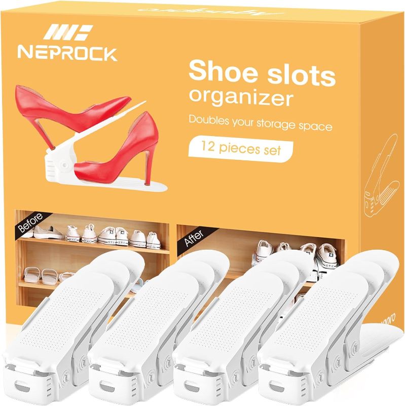 Photo 1 of Neprock Shoes Slots Organizer for Closet, Shoe Rack Organizador De Zapatos for Closet Organization, Shoe Slots Organizer Shoe Storage Shoe Holder Space Saver for Entryway(12 Pack)(White)