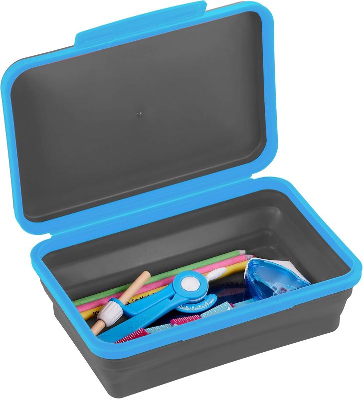 Photo 1 of It's Academic Flexi Storage Box with Lid, Collapsible Pencil Case Design for Craft and School Supplies, Blue/Black