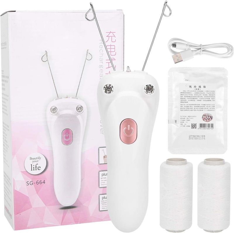 Photo 1 of Ladies Facial Hair Remover, Electric Facial Hair Remover for Women, USB Rechargeable Thread Epilator Cotton Threading Hair Removal ?with Cotton Thread & Pearl Powder for Face Arms Legs
