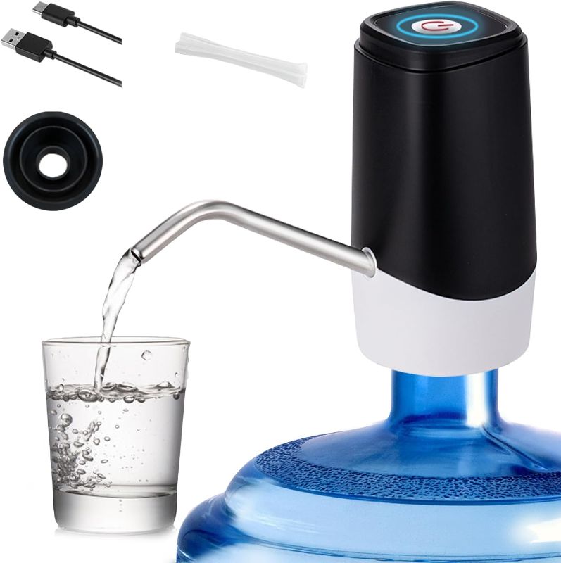 Photo 1 of 5 Gallon Water Dispenser, Portable Automatic Water Jug Pump, Electric Water Bottle Pump with Switch and USB Charging,Mini with Silicone Hose for Camping, Home, Office Black