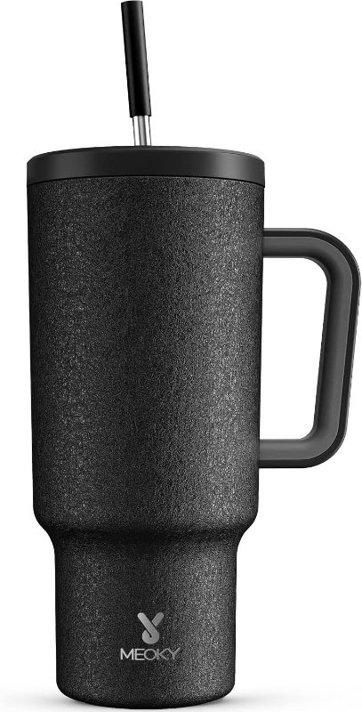 Photo 1 of Meoky 40oz Tumbler with Handle, Leak-proof Lid and Straw, Insulated Coffee Mug Stainless Steel Travel Mug, Keeps Cold for 34 Hours or Hot for 10 Hours (Night)