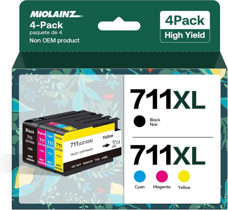 Photo 1 of 711XL Ink Cartridges 4-Pack Replacement Kit for 711 XL Bundle for DesignJet T120 T125 T130 T520 T525 T530 Printer (1 Black, 1 Cyan, 1 Magenta, 1 Yellow, 4 Pack)