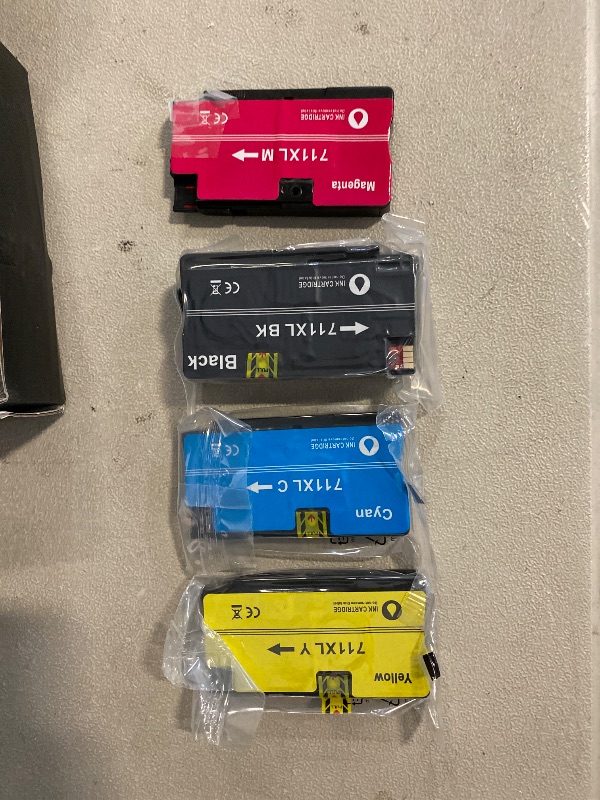 Photo 1 of 711XL Ink Cartridges 4-Pack Replacement Kit for 711 XL Bundle for DesignJet T120 T125 T130 T520 T525 T530 Printer (1 Black, 1 Cyan, 1 Magenta, 1 Yellow, 4 Pack)