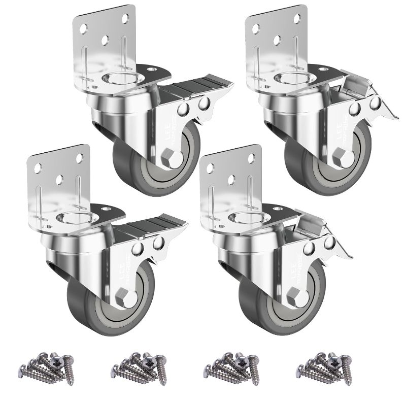 Photo 1 of 2" L-Shaped Caster Wheels Set of 4 Side Mount Casters with Brake 2 inch Dual Locking Swivel Castors and No Noise TPR Rubber Wheel No Floor Marks Silent Castor for Furniture Baby Bed Cabinet 440Lbs