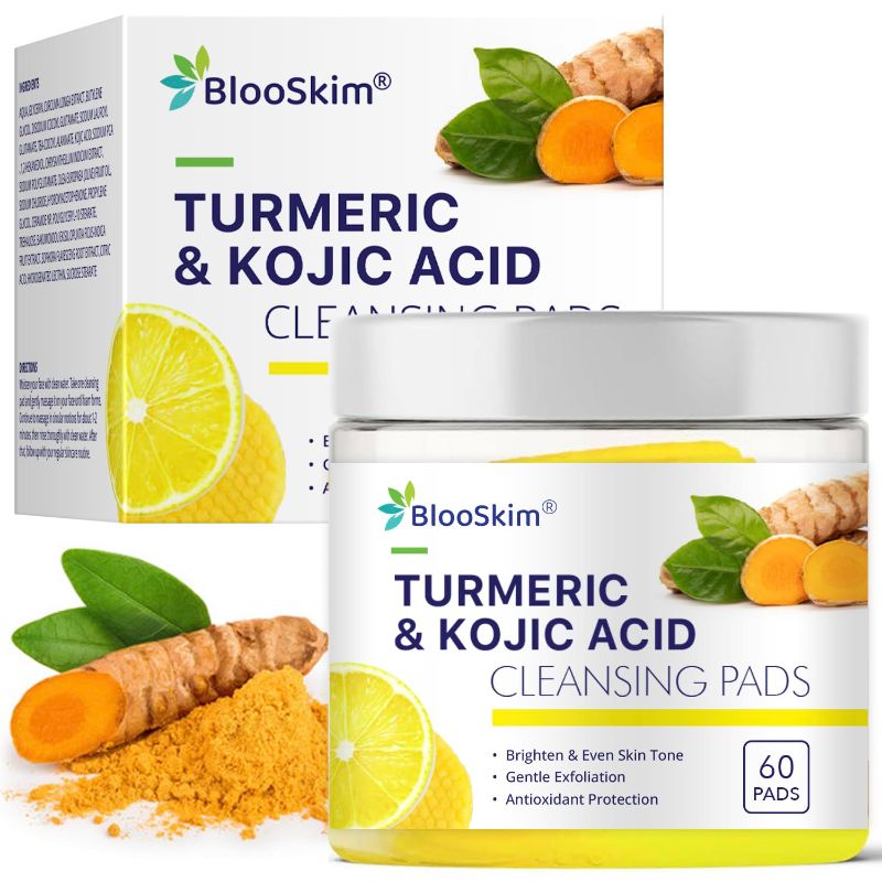 Photo 1 of Turmeric Kojic Acid Cleansing Pads: Turmeric Pads for Face Dark Spots - Exfoliating Brightening Pad – Uneven Skin Tone Treatment for Men & Women